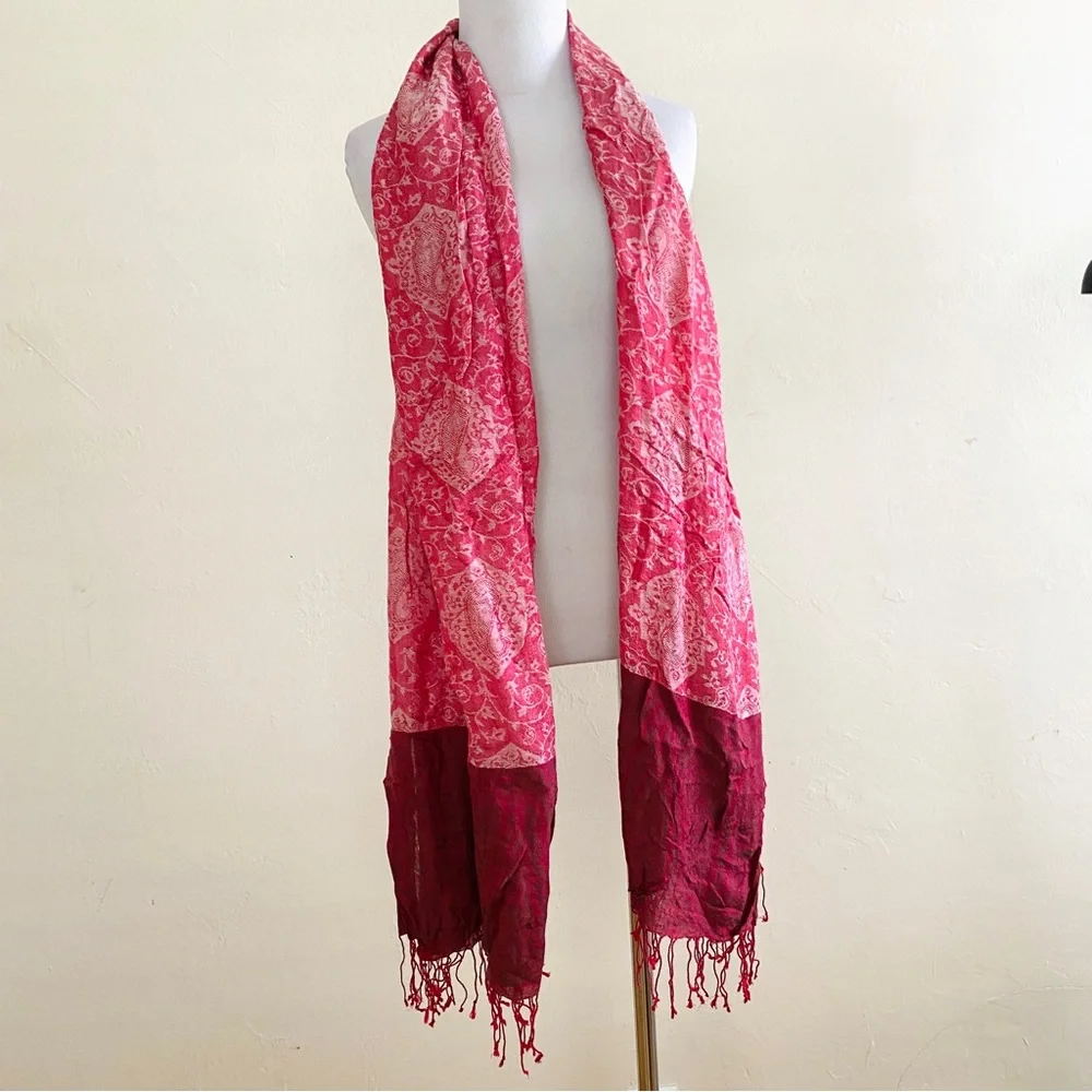 Pink 2 Tone Skinny Scarf Fringes Lightweight Summer Headwear Belt